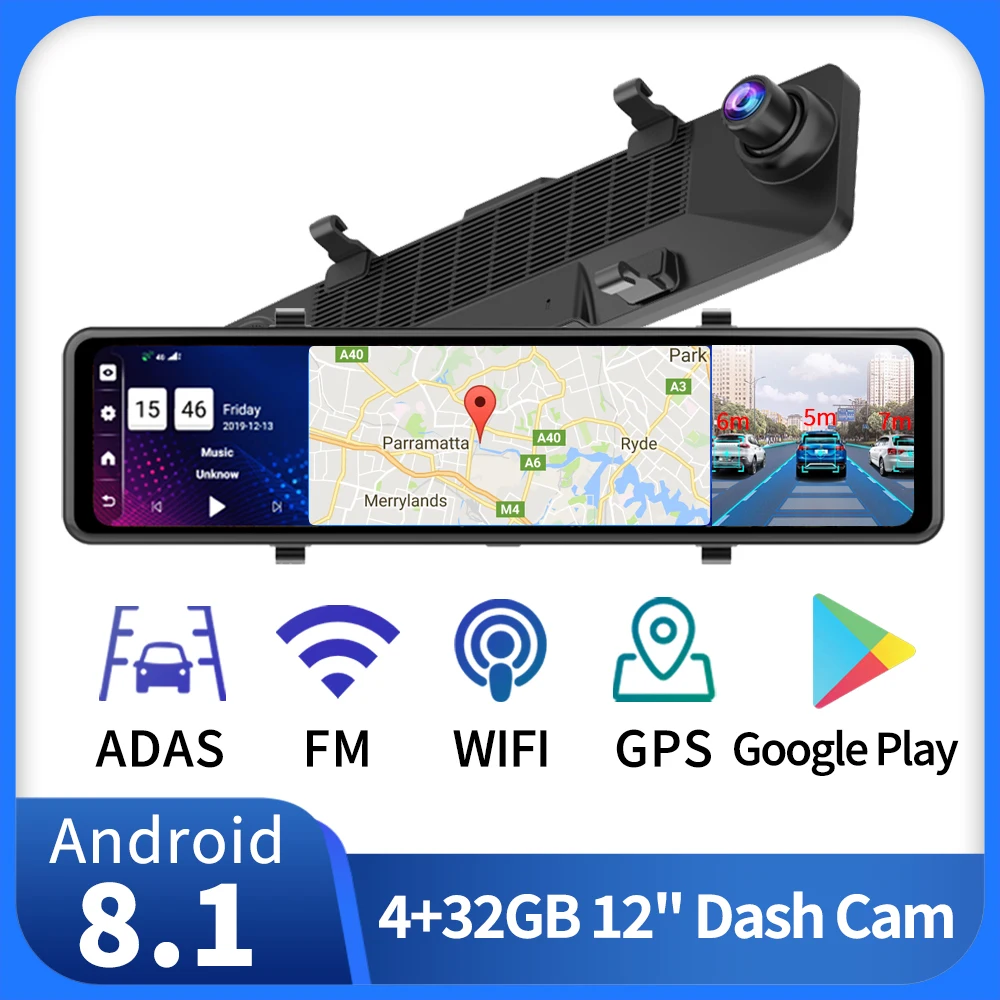 

12 Inch Full Screen 4G Rearview Dash Cam 1080P Auto Camera GPS ADAS 24h Parking Monitor Mirror Car Recorder Stream Media Car DVR