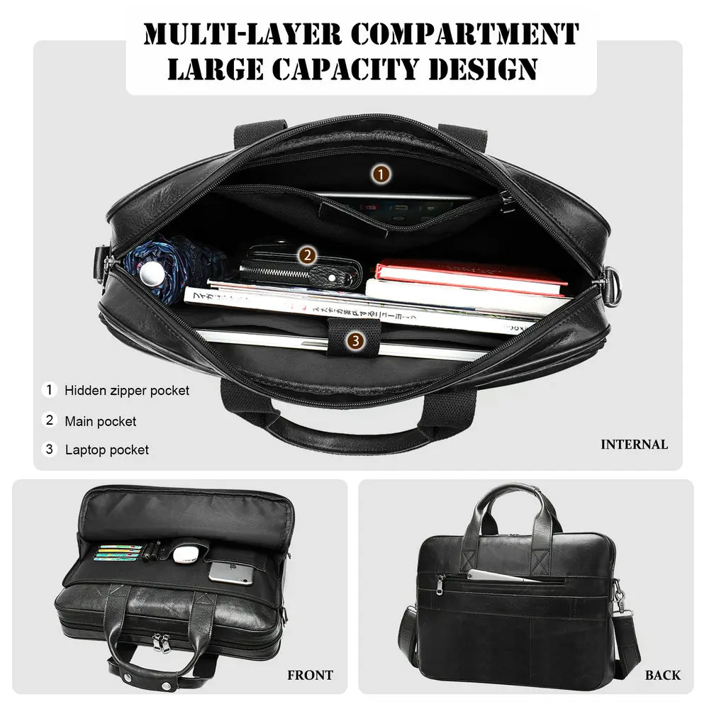 Мужской кожаный портфель DEHAI деловая дорожная сумка-мессенджер для ноутбука 15 6