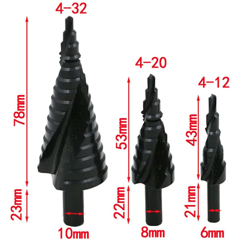 

4-12 4-20 4-32mm HSS Cobalt Step Drill Bit Set Nitrogen High Speed Steel Spiral For Metal Cone Triangle Shank Hole Metal Drills