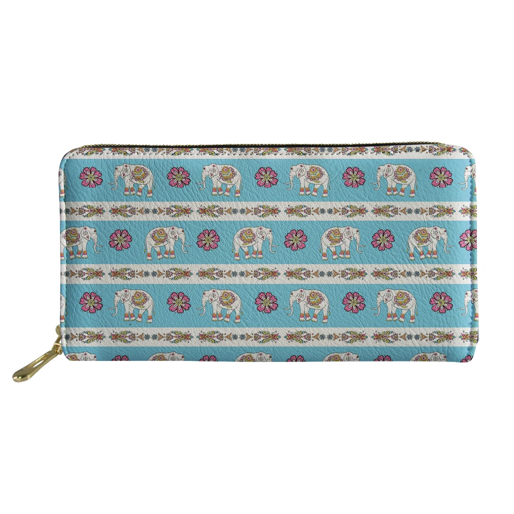 Boho Floral Elephant Print Long Wallet High Quality Fashion Zipper Girl Card Clip Bag Portable Classic Female Coin Purse Outdoor