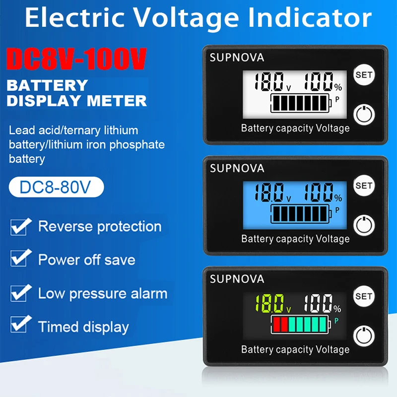 

Индикатор емкости аккумуляторов DC 8-100 в, прибор для проверки литиевых свинцово-кислотных элементов аккумулятора мотоцикла, 10000 в, 12 В, 24 В, 48 В, 68 в