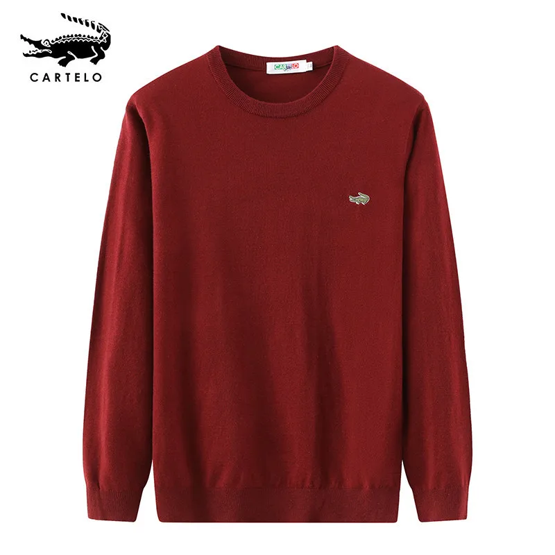 Cardinal Men's Pullover Cotton Fashion Trend Embroidery Solid Color Undercoat Casual Versatile Pullover Crew Neck Sweater