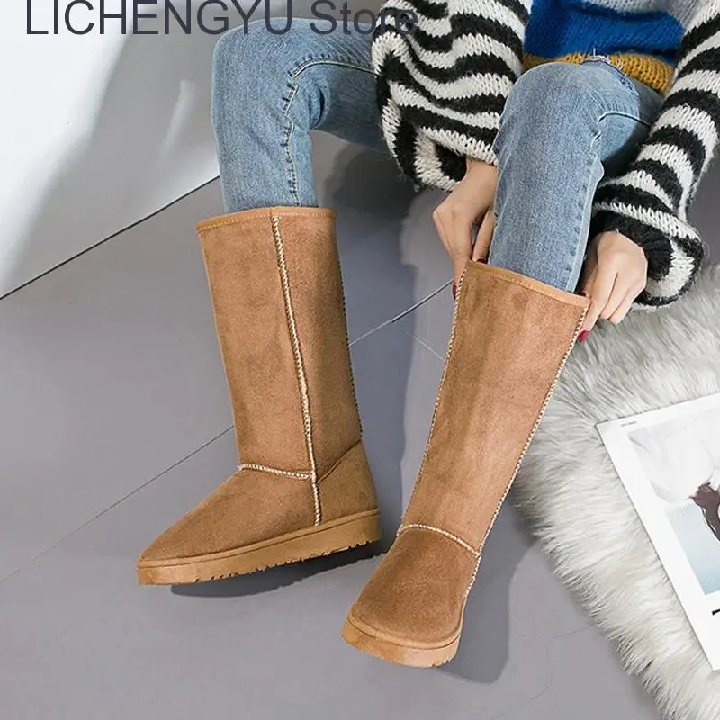 

New Women Genuine Cowhide Leather High Snow Boots Long Shoes Winter Warm Top Quality Australia Boots For Women Shoes Waterproof