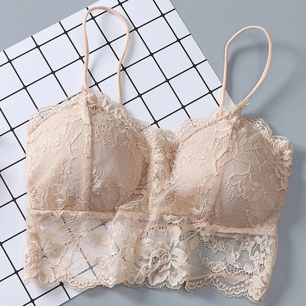 

Women Lace Crop Top Sexy Vest Have A Chest Pad Wearing Sports Underwear Spaghetti Strap Summer Tank Tops Camisoles Top Mujer
