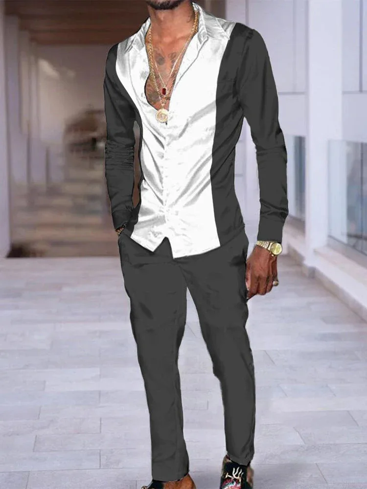 Spring Autumn Men's Shirt With Trousers Coconut Trees 3D Print Harajuku Two-Piece Set Same color Casual Entertainment Tracksuit