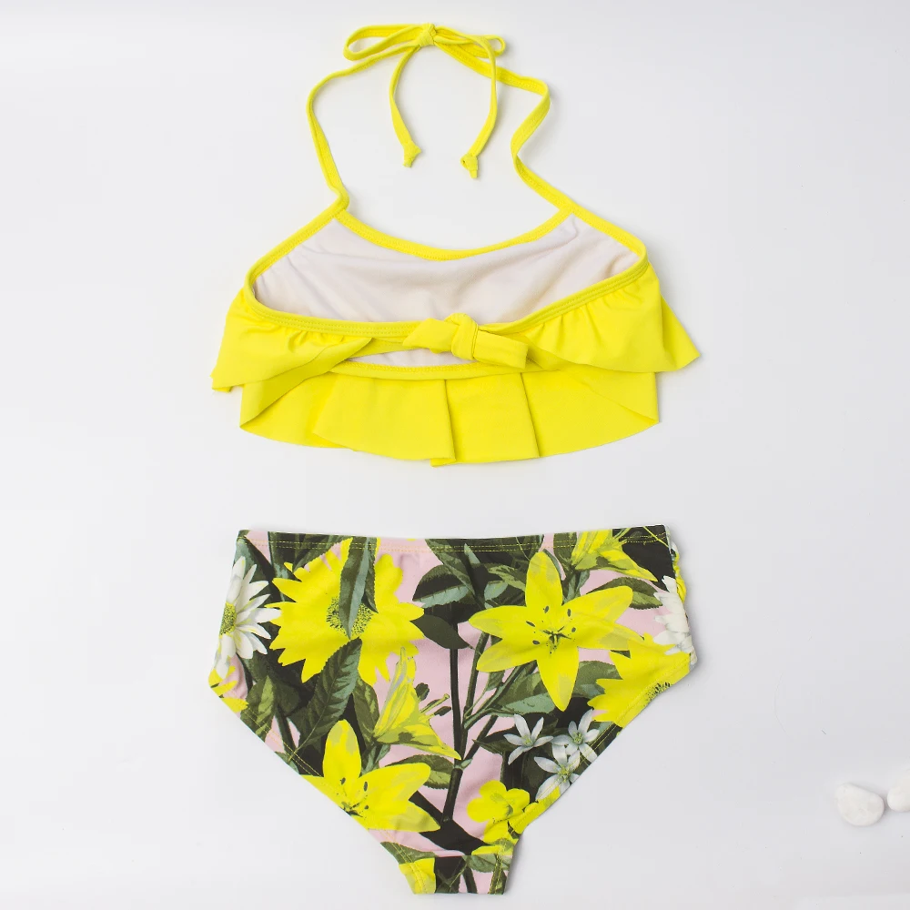 Новинка детский купальник с оборками и завышенной талией для девочек лямкой на