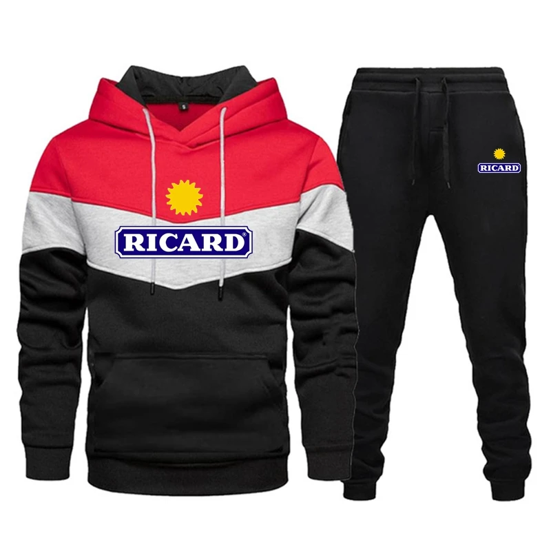 2022 New Letter Men Hoodies Sweatshirt+Sweatpants Suit Ricard Autumn Winter Sportswear Sets Tracksuit Men's Pullover Jacket Set