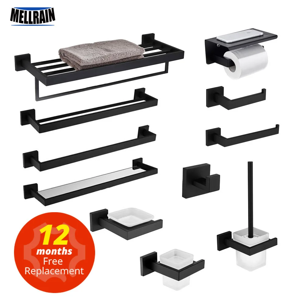 Matte Black Bathroom Hardware 304 Stainless Steel Towel Rack Toilet Paper Holder Liquid Soap Holder Towel Bar Toilet Accessories