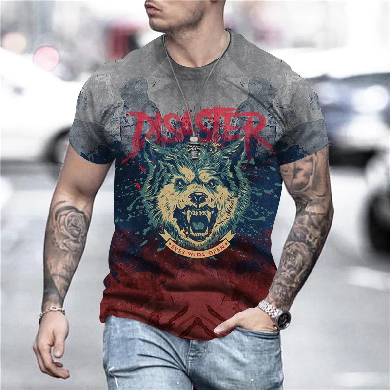 

Summer Men Cool Animal Wolf graphic t shirts Casual Fashion Personality Print short sleeve t-shirts Hip Hop Harajuku T-shirt Top