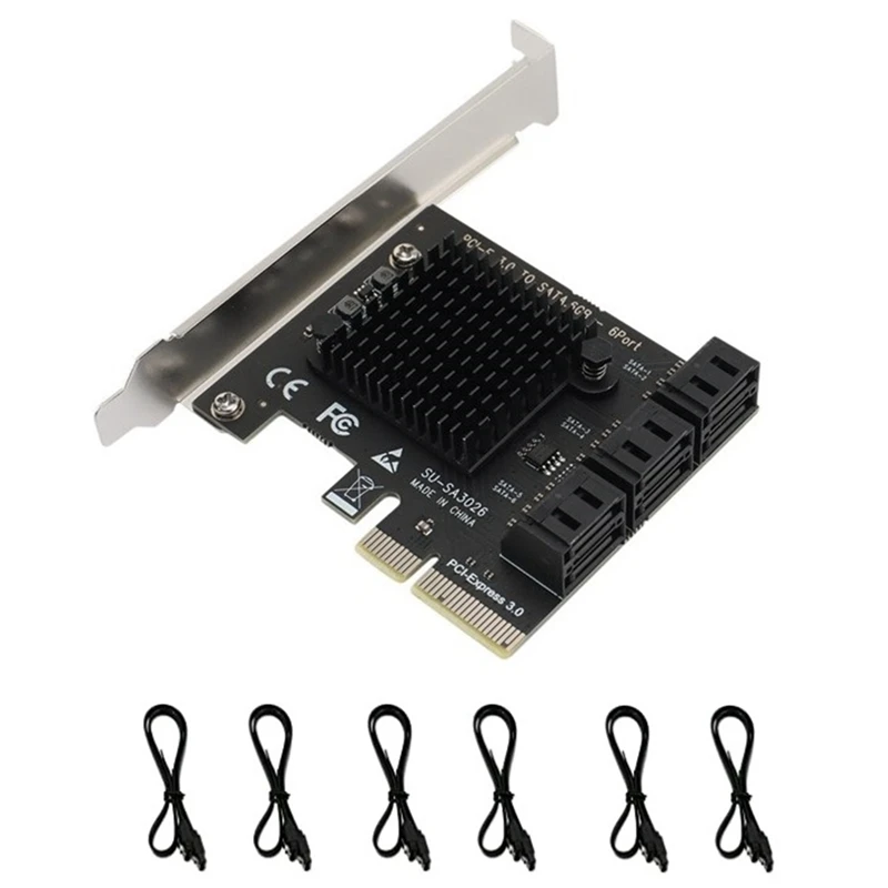

PCI-E 6 Ports SATA 3.0 6Gbps Max Speed Expansion Card PCI-EX4 Slot Adapter Card Hard Drive Expansion Card For PC, Server