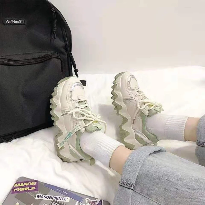 Women Tennis Shoes Spring and Autumn Ladies Thick Sole Lace Up Sneakers Campus Girls Casual Non-slip Wear-Resistant Running Shoe