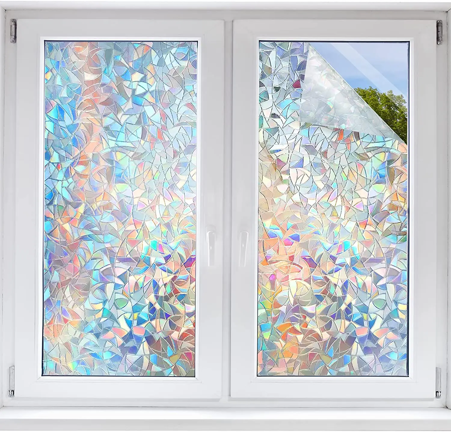 

Rainbow Window Film Privacy Decorative Stained Glass Static Cling UV Blocking Non-Adhesive Stickers for Home Door Decals