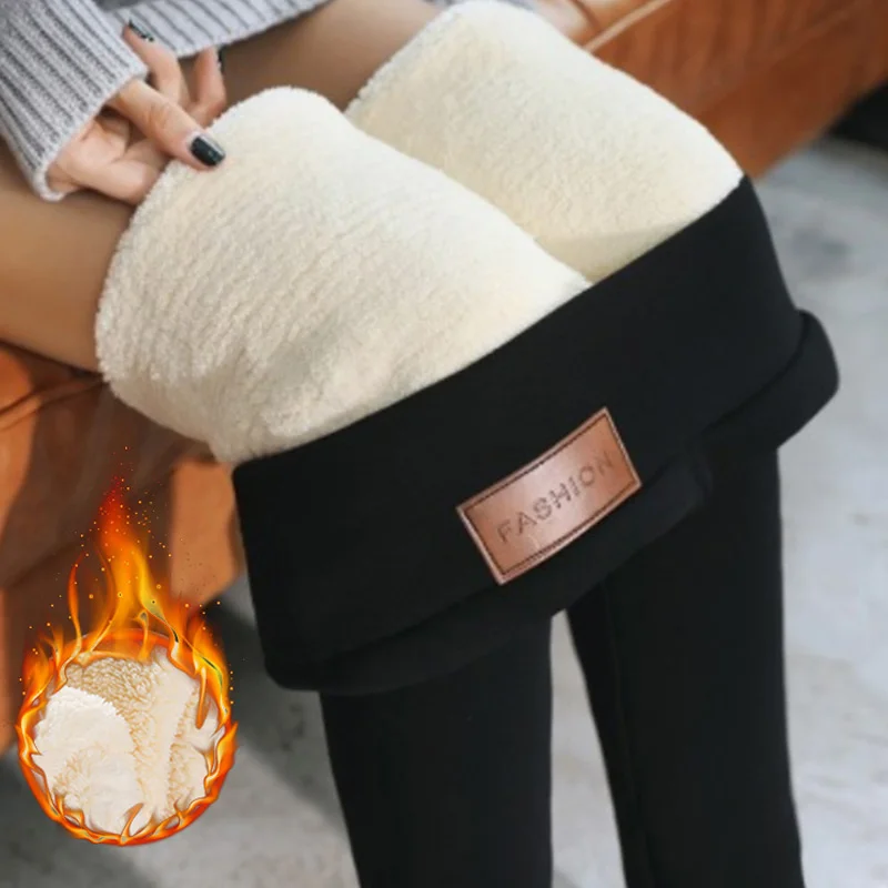 

Women Winter Warm Fleece Leggings Female High Waist Skinny Push Up Casual Pencil Pants Solid Color Stretchy Seamless Legging