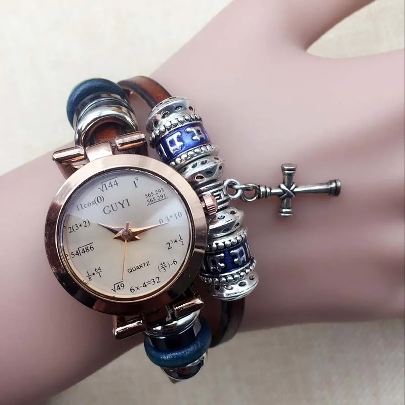 Turquoise Quartz Watch, Butterfly Opal Multilayer Braid Handmade Pure Leather, Alternative Fashion Punk