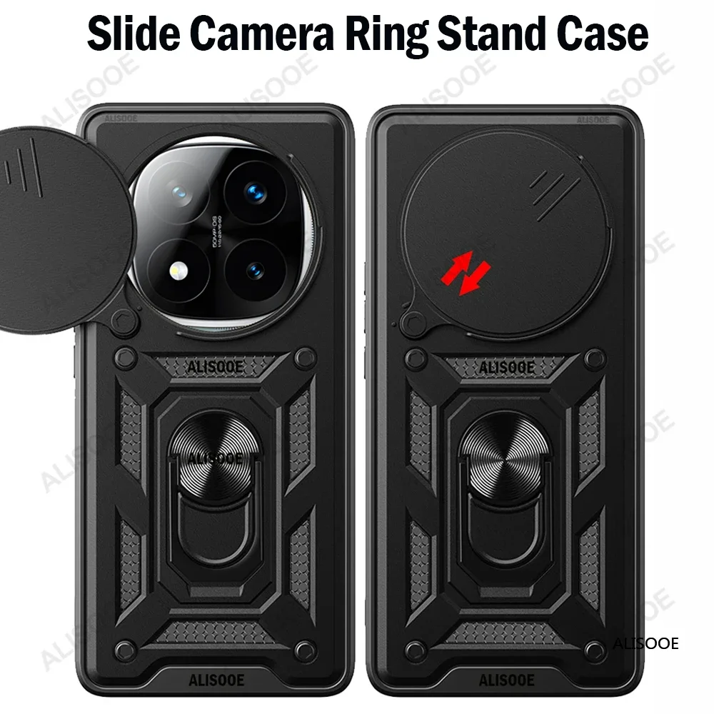 Funda for Redmi Note 14 Pro Plus 5G Case Armor Slide Camera Ring Stand Protection Cover Xiaomi Capa