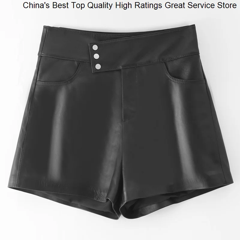 Woman Genuine Leather s Hwitex Women With Zipper Femme High Waist Hhaki Causal Mujer Sexy Booty Short HW3088