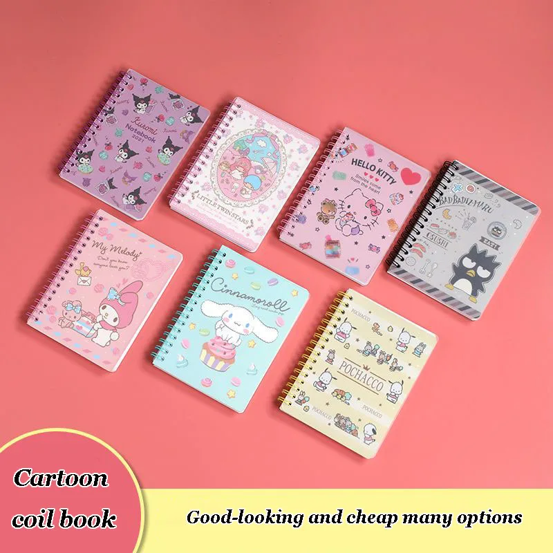 

Kawaii Sanrio аниме Hellokitty My Melody Kuromi A6 Блокнот на катушке студенческий Блокнот Книга с листьями 60 листов портативная полипропиленовая оболочка