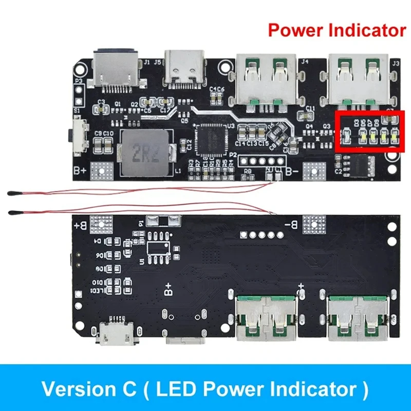 Внешний аккумулятор QC4.0 QC3.0 светодиодный с двумя USB-портами 5 В 22 А 18650 Вт Micro/Type-C USB
