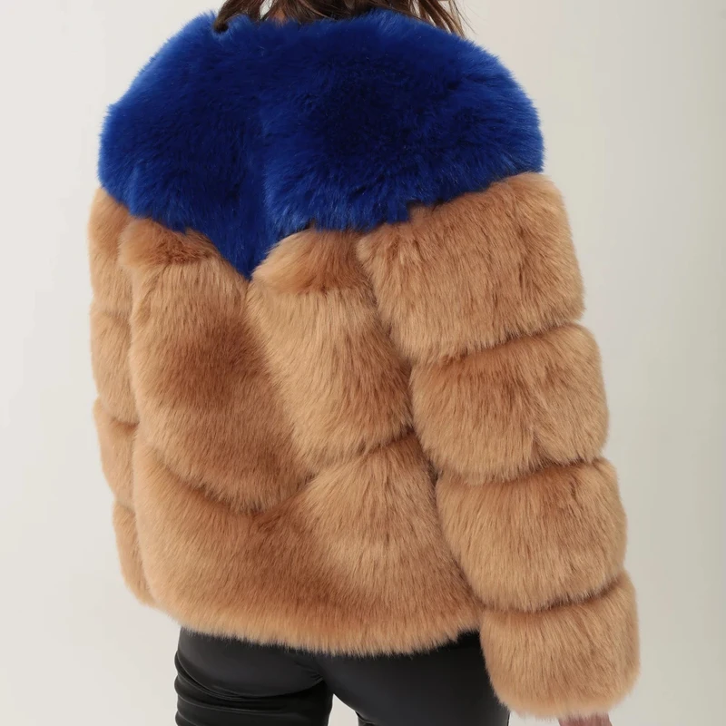 Fashion Luxury Fluffy Overcoat Warm Thicken Fur Coat Winter Women Faux Fox Fur Jackets Coats Streetwear Fake Fur Splicing Jacket