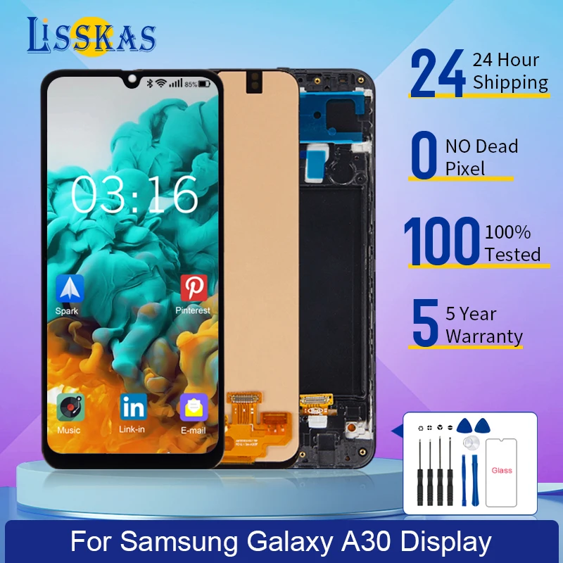 

AMOLED A30 Display For Samsung Galaxy A30 A305 A305F A305A LCD Touch Screen Digitizer Assembly Replacement