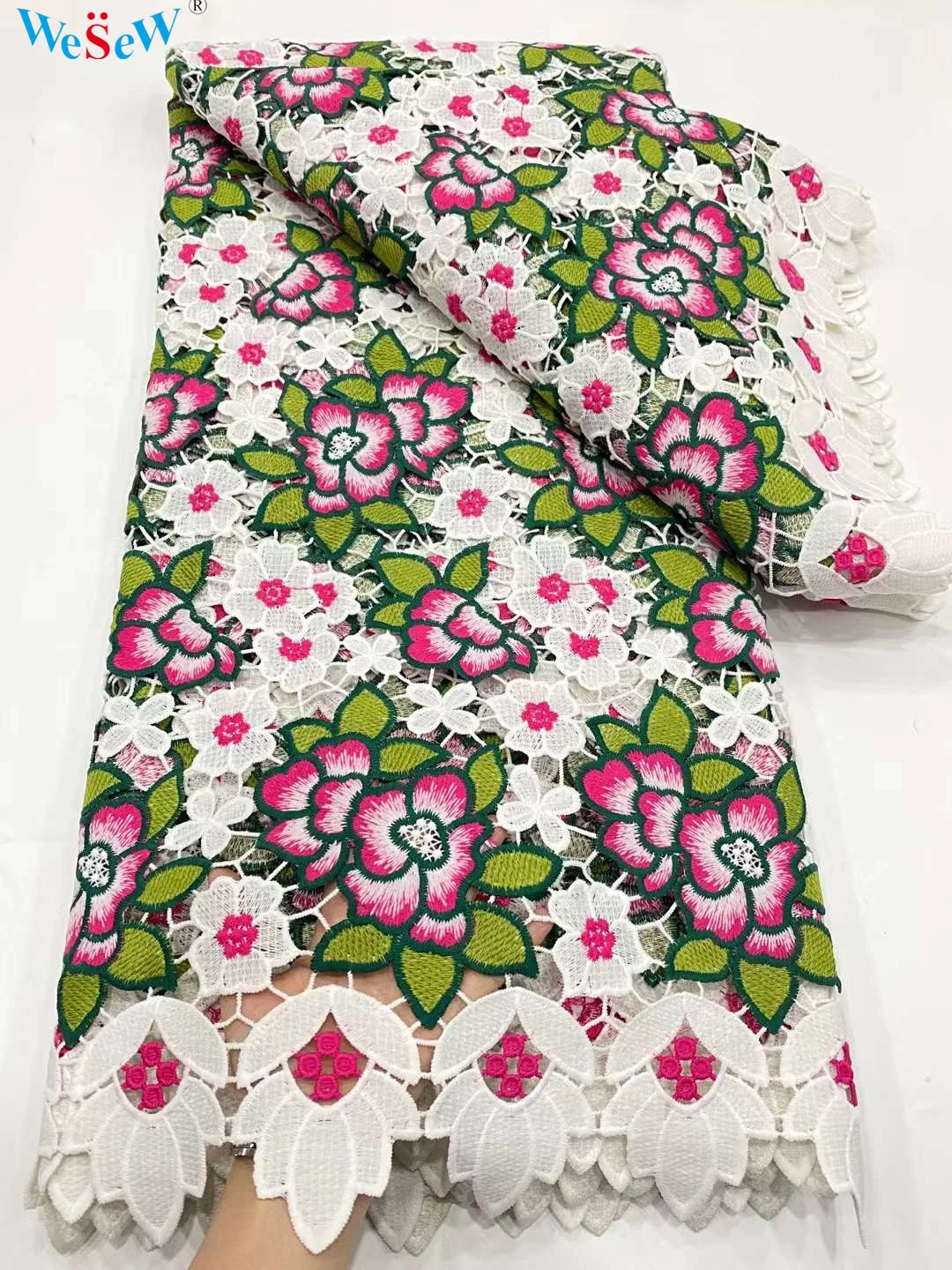 

5 Yards Colorful African Guipure Lace Fabric Embroidery Lace Fabric For Wedding Dress By The Yard BDPG76