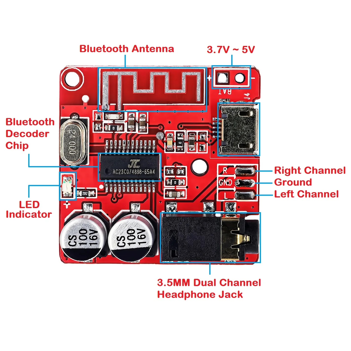 Плата аудиоприемника Bluetooth 3 7-5 В VHM-314 2 0 5 MP3-усилитель декодер без потерь