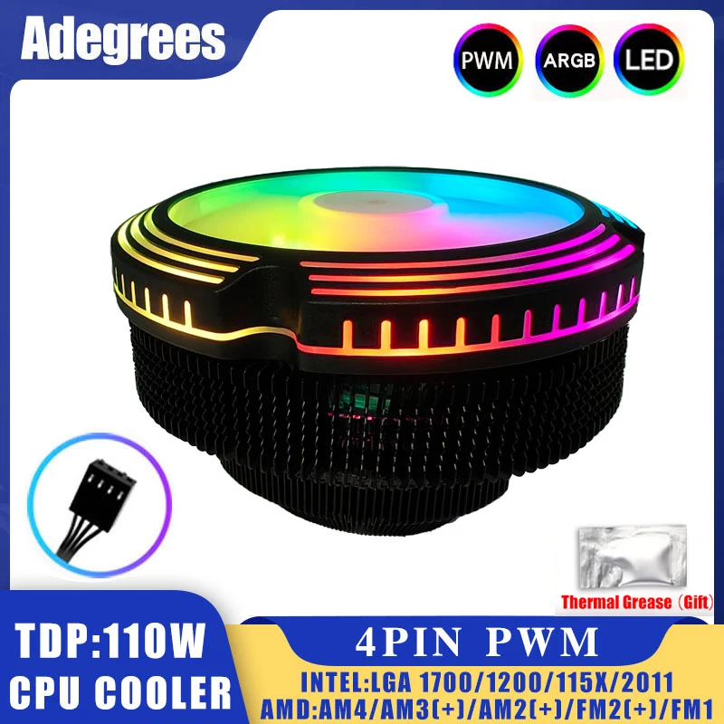 

ARGB CPU Cooler 4PIN PWM Low Profile 120MM Air Cooling Fan for Intel LGA 1150 1151 1155 1156 1366 1700 2011 X99 AMD AM4 AM5