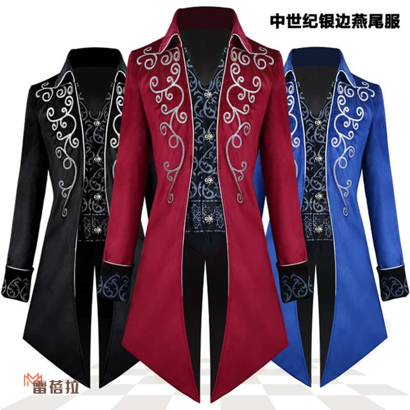 

European and American Cos Halloween Swallowtail Medieval Retro Clothing Mid-Length Punk Men's Performance Wear