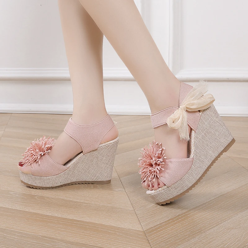 

2023 Brand Women's Shoes Lace Up Women's Sandals Fashion Floral Daily Sandals Women Hot Sale Peep Toe Wedges Sandals Zapatos