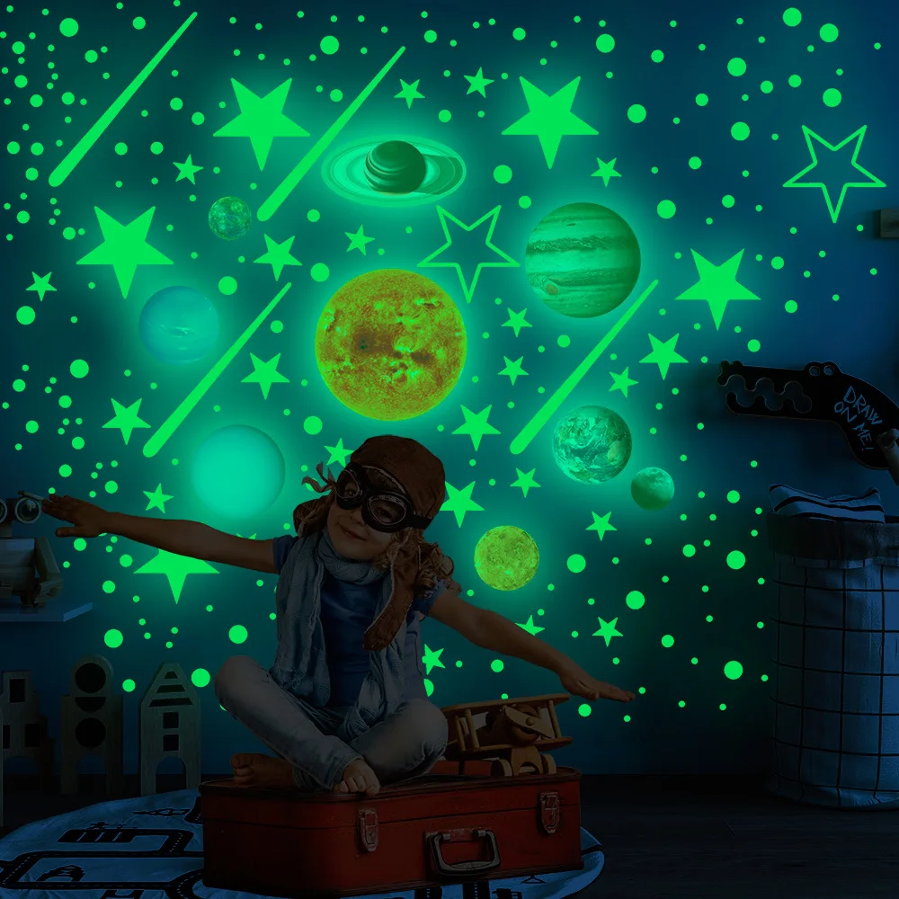 

Color luminous solar system nine planets star meteor night light stickers children's room decoration fluorescent stickers