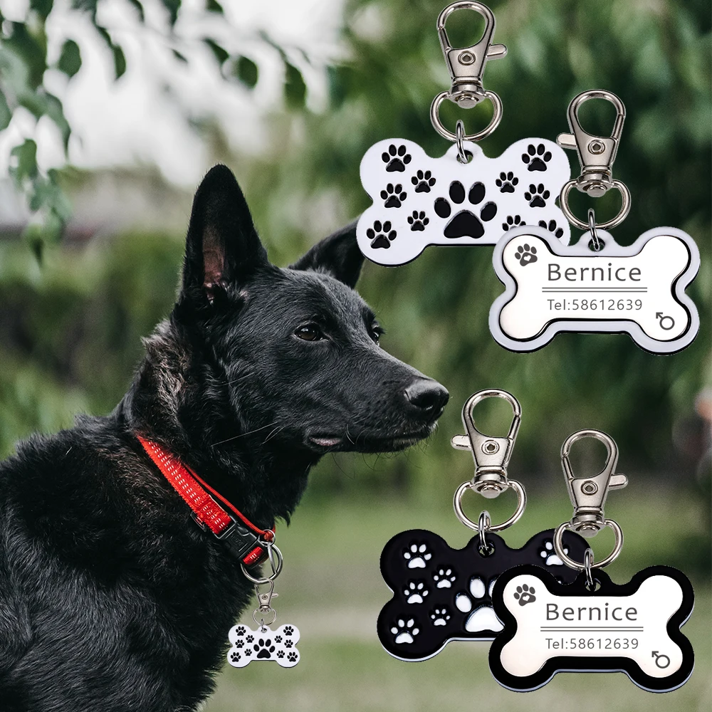 

Customizable Dog Collar Bone ID Tags for Dogs Medal with Engraving Name Kitten Puppy Accessories Personalized Cat Necklace Chain