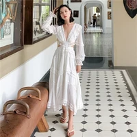 summer european design vintage white boho high waist empire lace dress luxury backless party dresses women evening elegant