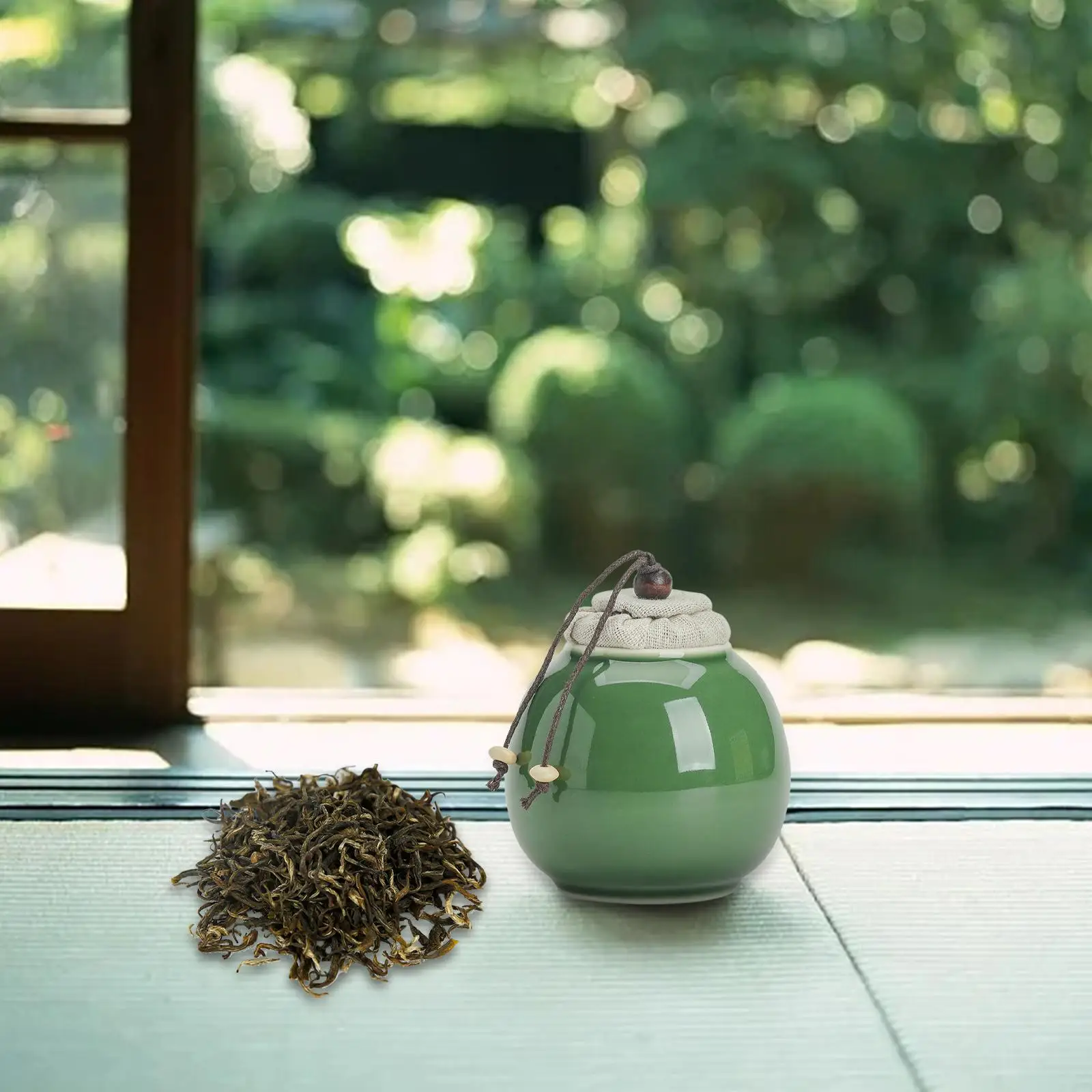 Storage Container Ceramic Tea Canister Jar Green Porcelain Multi Purpose For Loose Leaf Tea 9.5cm Height Tea Caddy Smooth