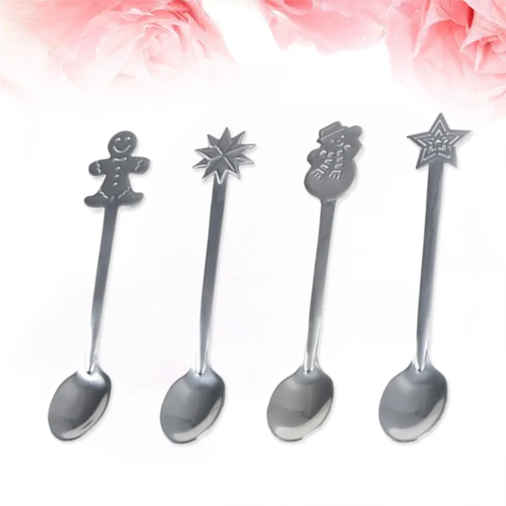 

4pcs Xmas Spoon Stainless Steel Creative Cartoon Christmas Tableware Coffee Spoon for Home