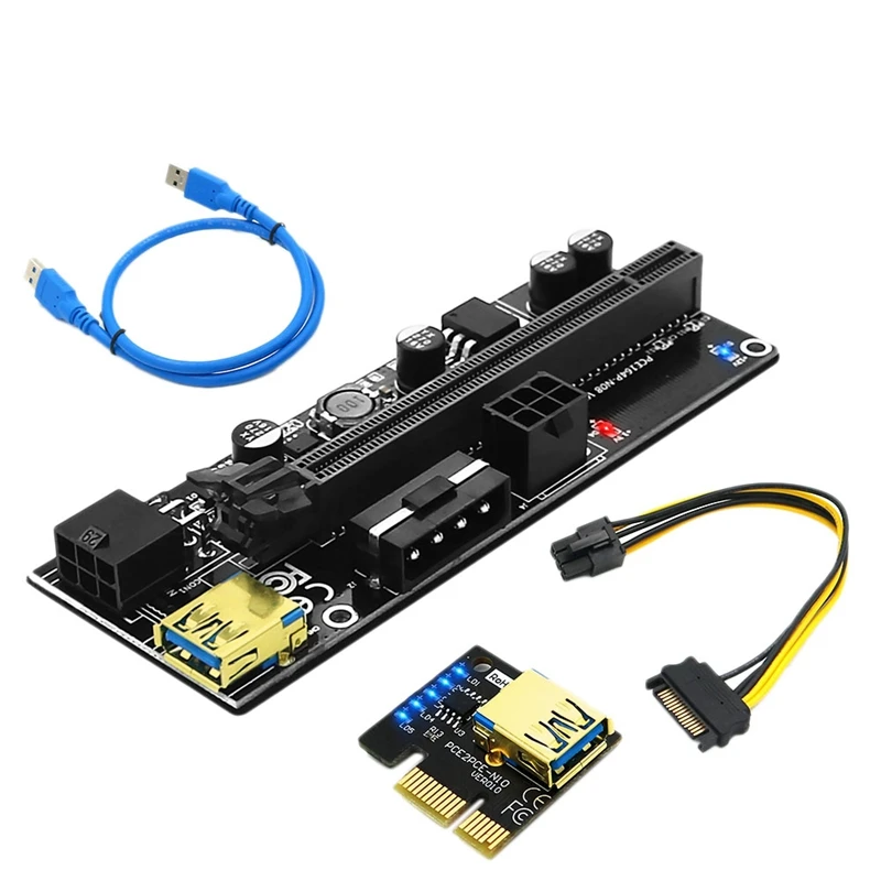 

Новая версия 009S Plus PCI-E 1X до 16X USB3.0 60 см SATA3.0 графическая карта с синей светодиодной вспышкой для майнинга BTC