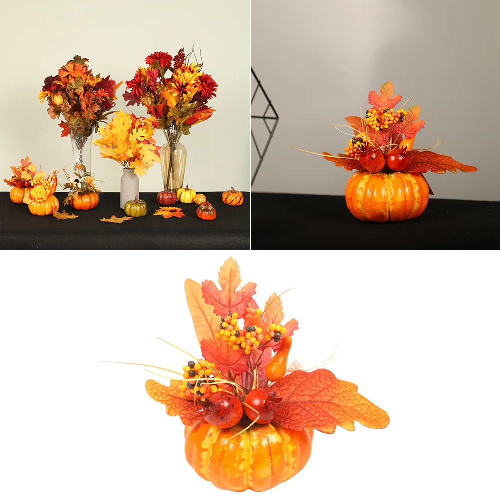 

Artificial Pumpkins Gourd Berry and Maple Fall Leaves Pumpkin Arrangement for Autumn Thanksgiving Decoration ( QJ701 )