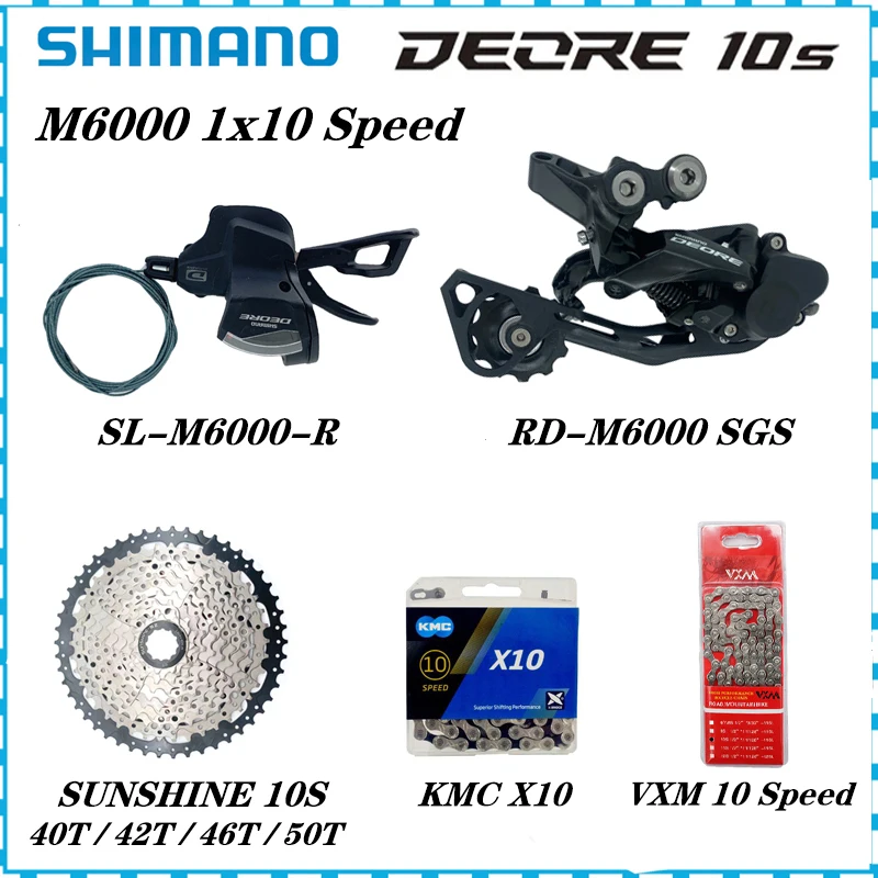

Переключатели передач Shimano Deore M6000 1X10S, Groupset SL-M6000 10, кассета рычага переключения скорости 40T 42T 46T 50T, цепочка свободного колеса 10 в