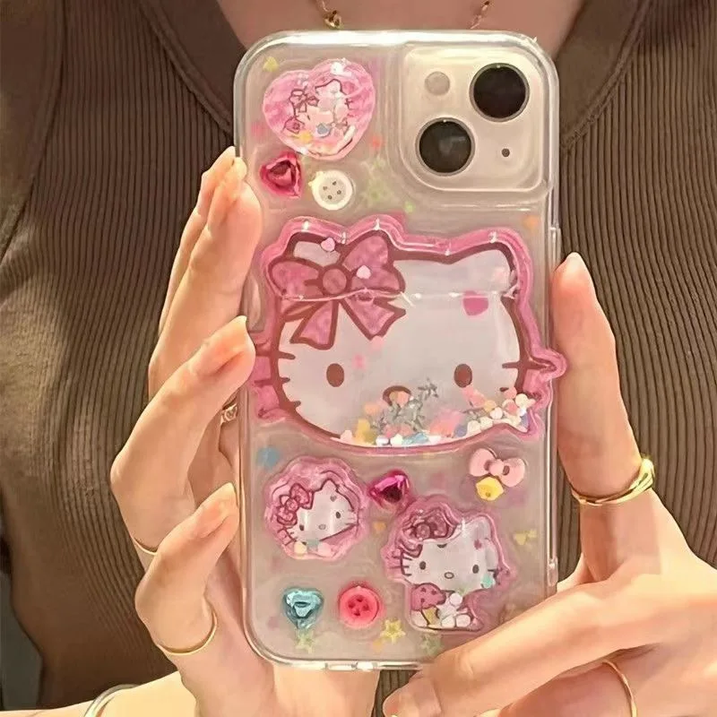 

Sanrio Pink Kawaii Hello Kitty Quicksand Phone Cases For Samsung S22 Ultr S21 S20 FE A71 A52 5G A53 5G Note 20 Anti-fall Cover