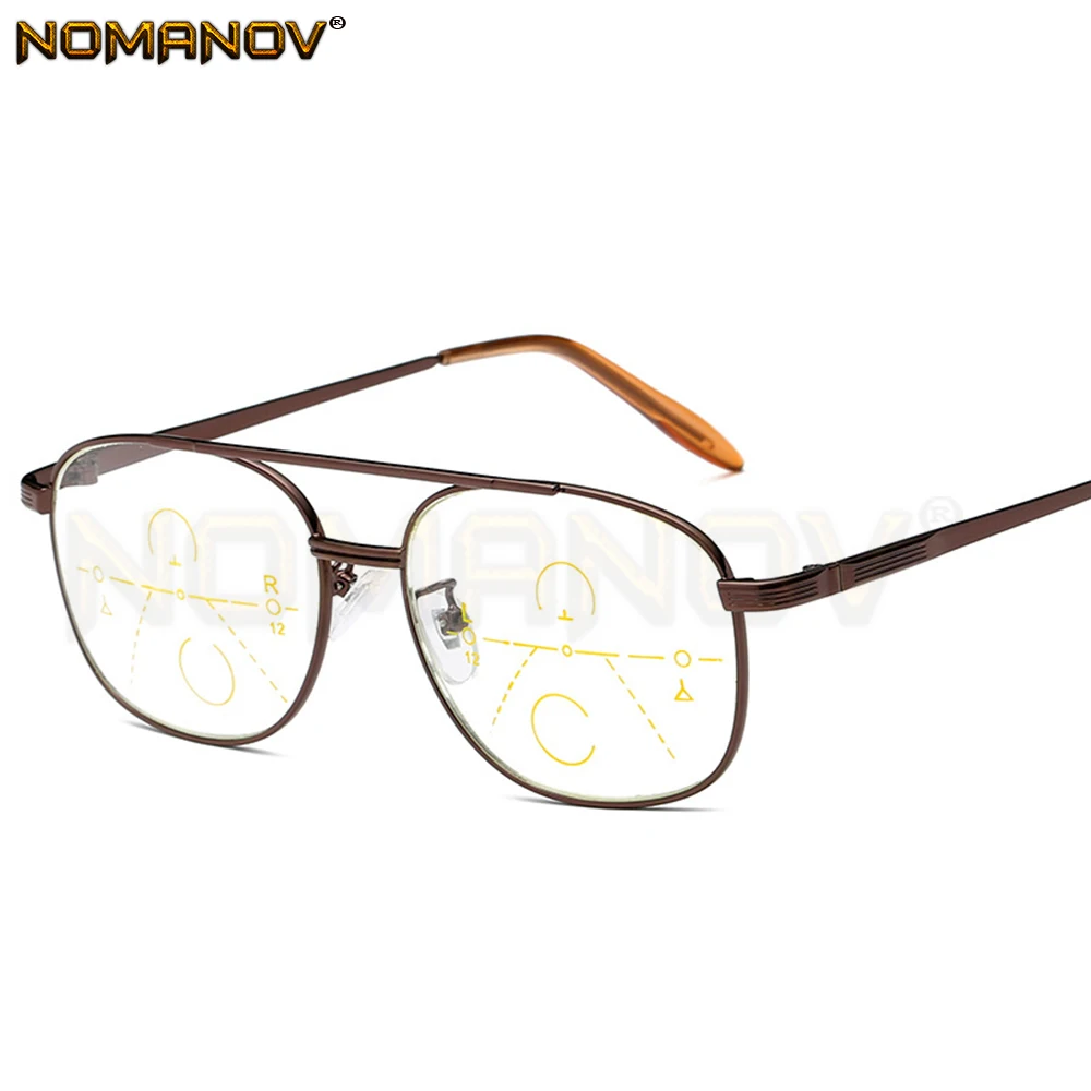 

Double Bridge Polit Brown Frame Retro Men Women Progressive Multifocus Reading Glasses Add 75 100 125 150 175 200 to 400