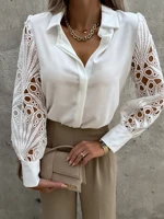 2022 summer lace womens shirt white long sleeve casual office shirts female top black loose spring fashion formal lady clothes