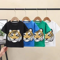 childrens short sleeve cotton sequins color changing new boys and girls baby tiger panda children all match round neck t shirt