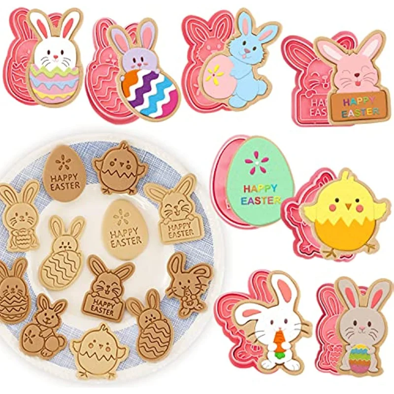 

8 Styles Easter Bunny Cookie Cutters Easter Biscuit Fondant Pastry Cookie Cutter Stamps for Easter Party Decorations