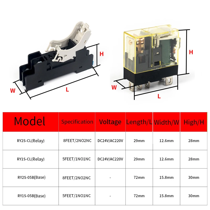 Миниатюрное реле RY RY1SRY2S-CL, промежуточное реле 1NO1NC 2NO2NC 58PIN 24V DC220V, импульсное реле общего назначения, 1 шт. (art.: 3920d22064b4e) - 3920d22064b4e
