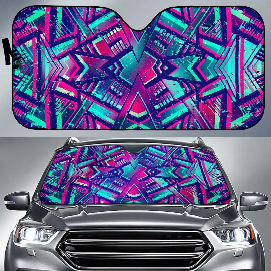 

Neon Ethnic Aztec Trippy Print Car Sun Shade