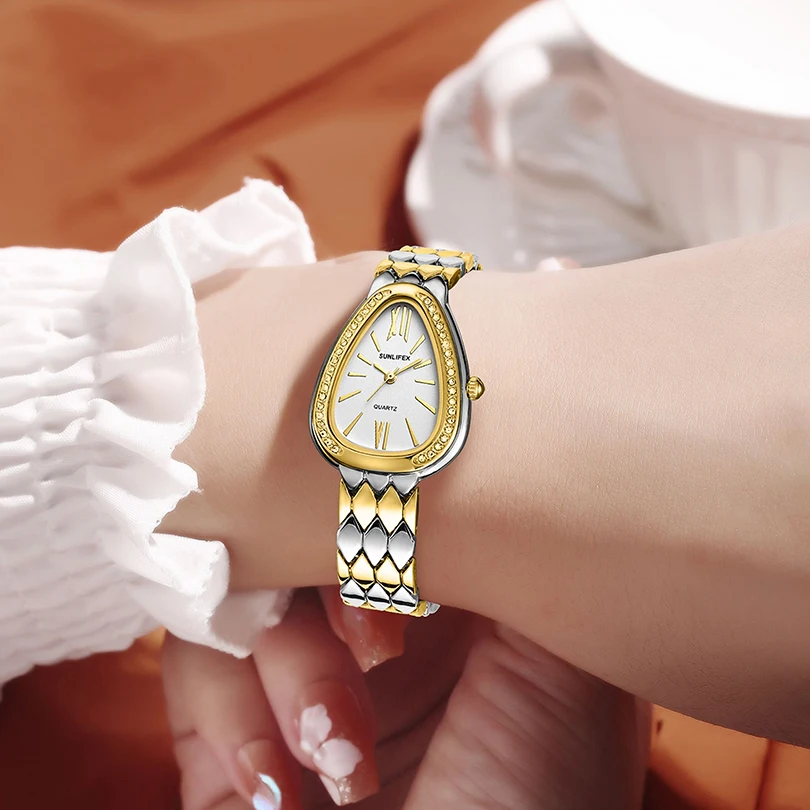 Женские кварцевые наручные часы роскошные с браслетом и ремешком женские для