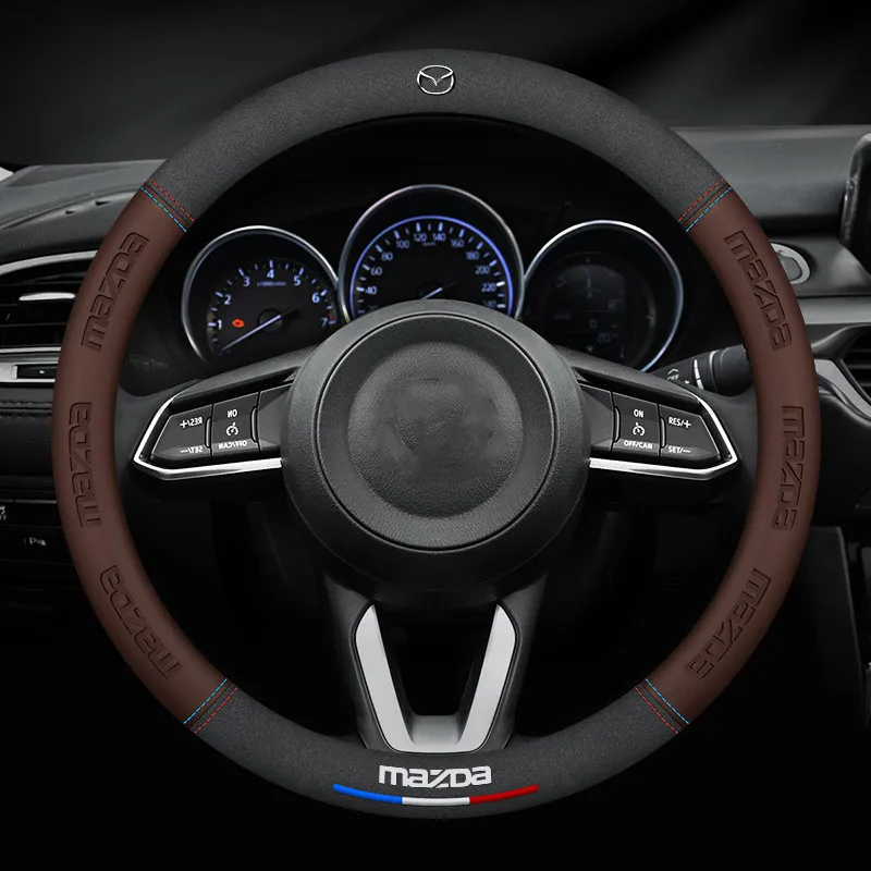 

3D embossing Car Steering Wheel Cover For Mazda 3 Axela 6 GH Atenza CX5 2 Demio CX3 CX30 MX5 CX7 8 323 CX9 CX8 CX4 RX8 RX7 626