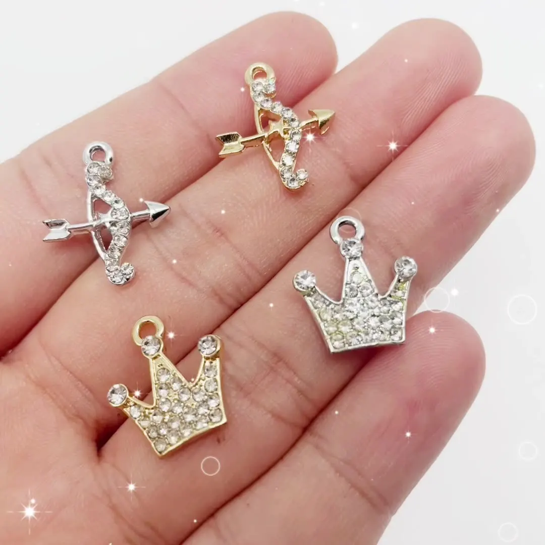 

Gold/Silver Color Alloy Zircon Bow Crown Pendant Suitable for Jewelry Luxury Charm Crafts Making 20 Pcs 16*20mm DIY Accessories