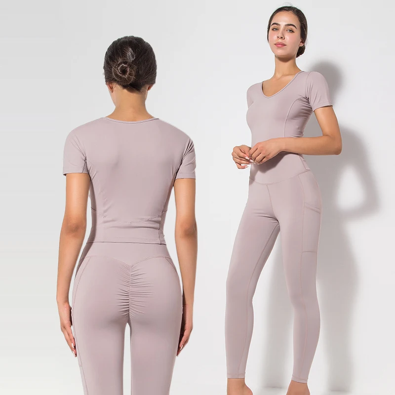 

Комплект для йоги Naked Feel, женская одежда для тренировок, спортивный костюм, спортивная одежда, леггинсы с высокой талией, короткий топ с коро...