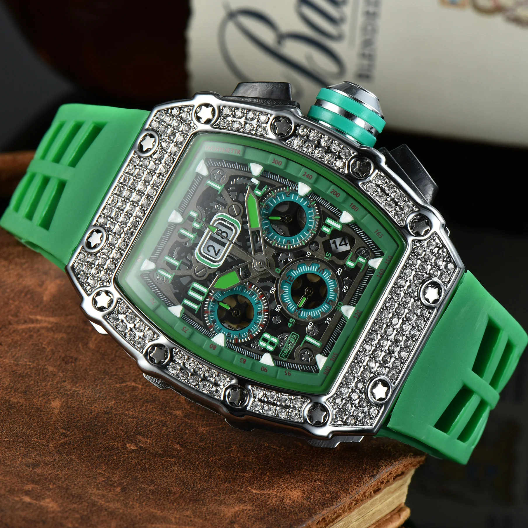

Fashion luxury Brand RM Men's Watch Leisure woman Diamond Watches Steel Calendar Silicone 6 pins Quartz Wristwatch Factory sales