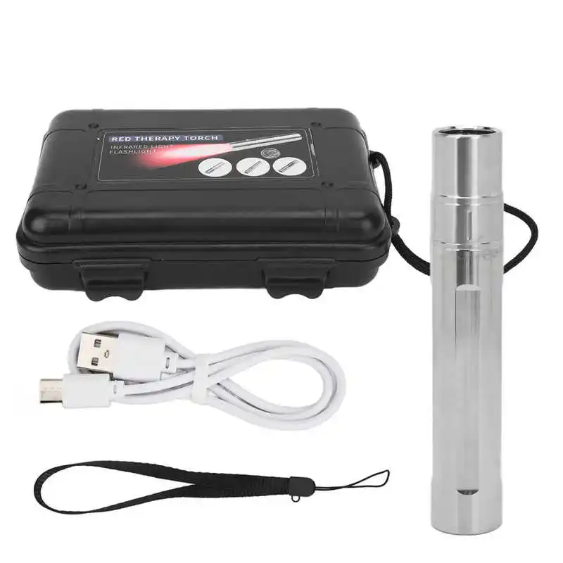 

Infrared Therapy Torch Safe Portable 660nm 850nm LED Therapy Torch Skin Healing Stainless Steel with Lanyard for Home Travel